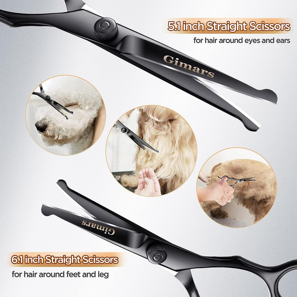 7Inch Professional 4CR Stainless Steel 6 in 1 Grooming Scissors for Dogs with Safety round Tip, Heavy Duty Titanium Coated Pet Grooming Scissor for Dogs, Cats and Other Animals